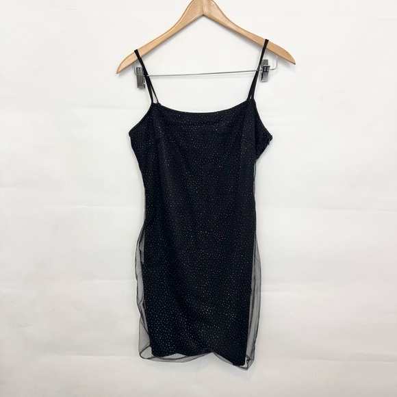 Hello Molly glittery mesh overlay black mini dress 90’s spaghetti strap size M - Picture 1 of 3